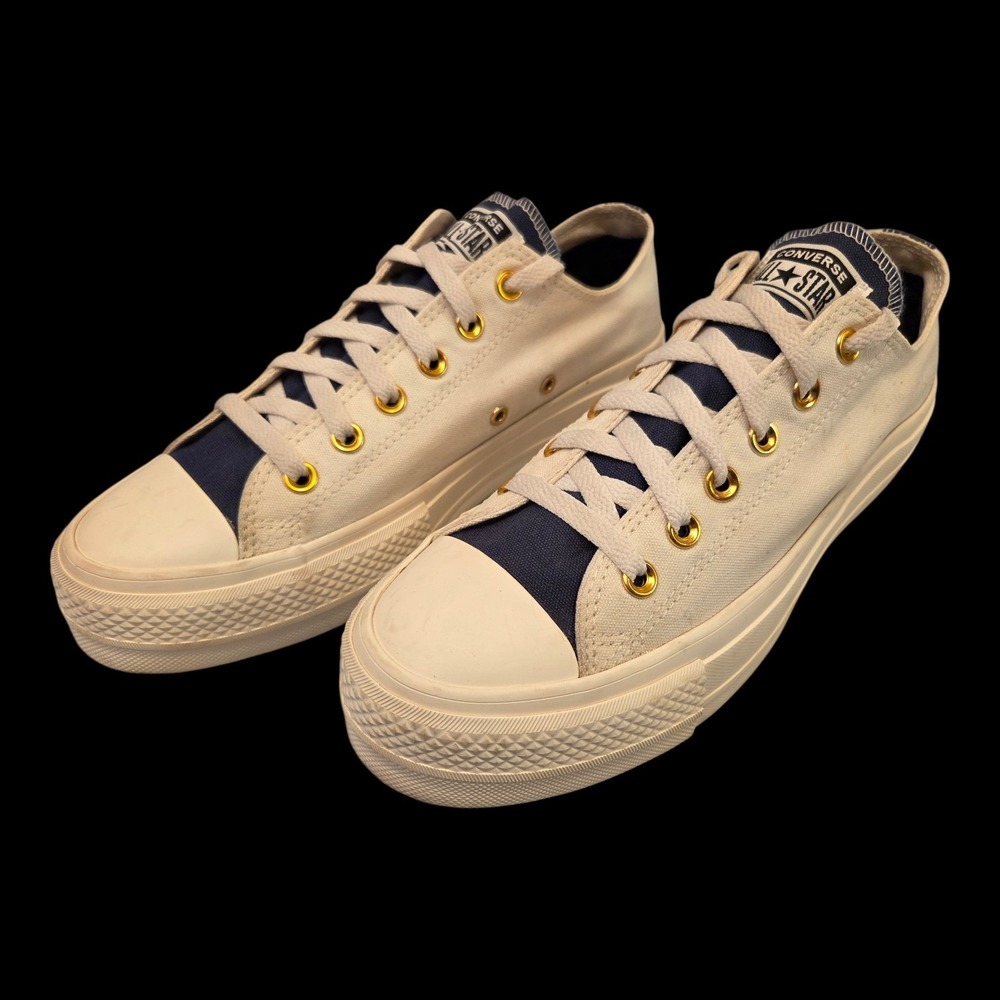 Converse Chuck Taylor Sneaker w/Lift Two-toned Sneakers 7M 9W Cream Navy Gold